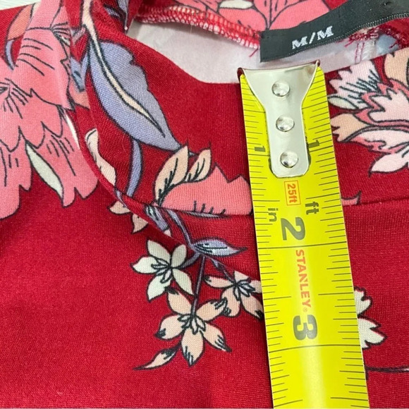Rebel Sugar M Floral  Mock-Neck Long Sleeve Red Floral Print Dress with flare - Picture 15 of 17